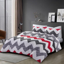 (Single) Stripe Duvet Cover Set Bedding Zig Zag Red/Grey Polycotton