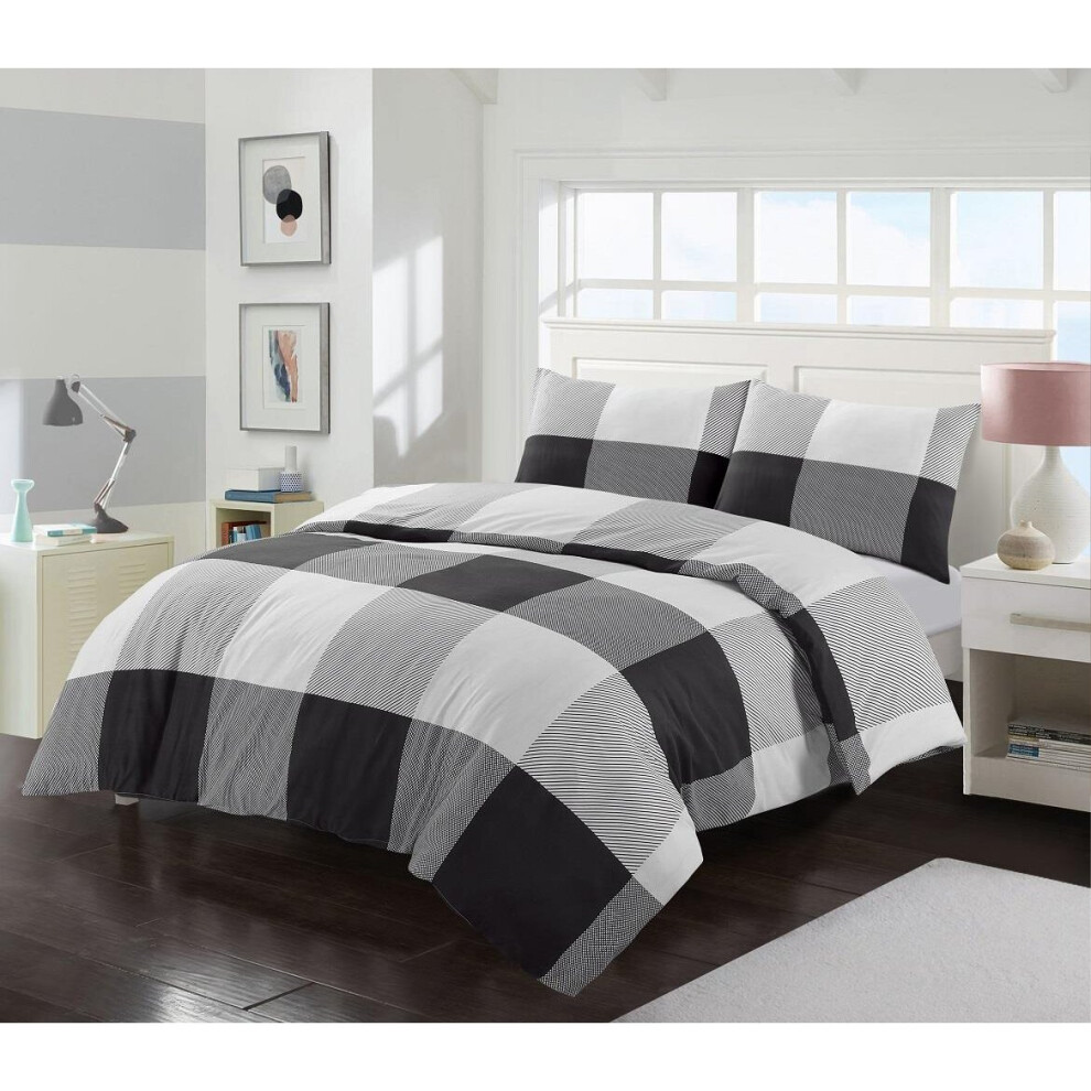 (King) Check Duvet Cover Set Bedding Bed Set Quilt Cover Chequered