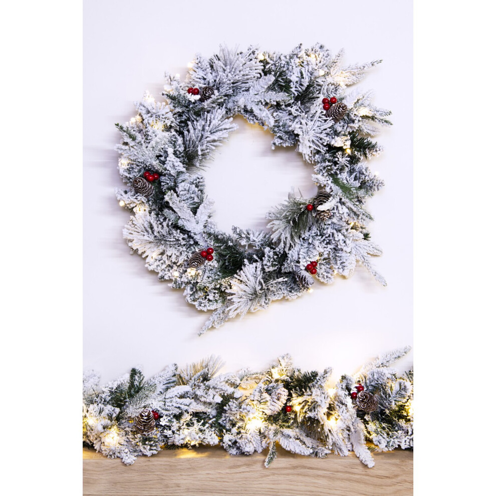 (45cm) The Pre-lit Snowy Alpine Wreath (45cm-60cm)