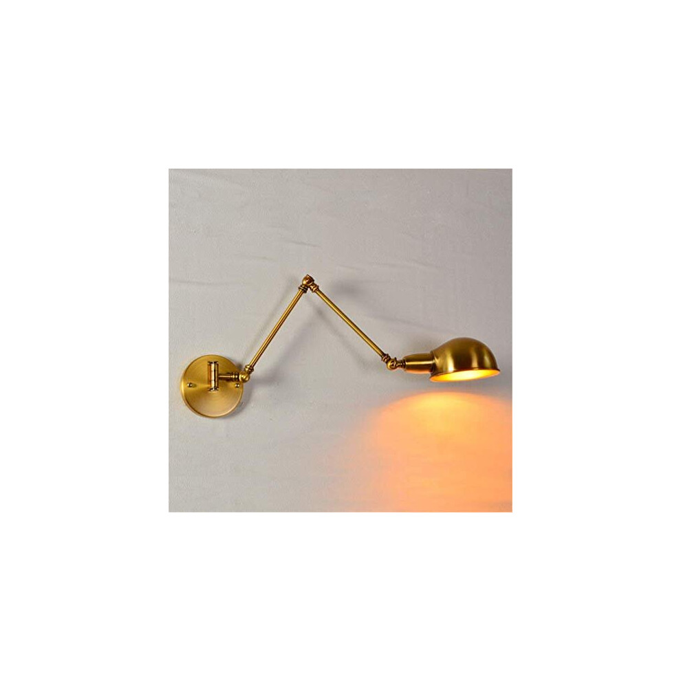 Wall Light Industrial Retro Antique Brass Brushed Adjustable Swing Arm Double Long Arm Single Head E27 Socket Metal Wall Lamp for Indoor Kitchen Bar