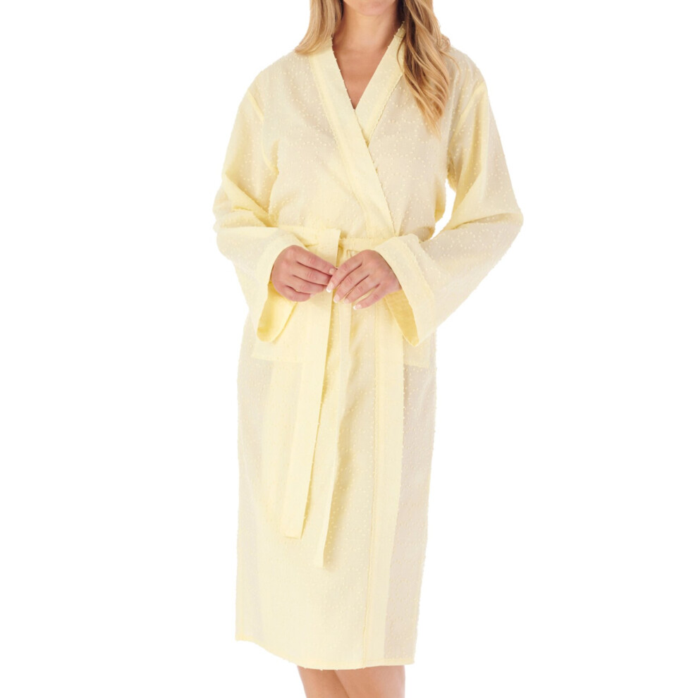 (Lemon, UK 10/12) Slenderella Ladies Dobby Dot Cotton Lightweight Wrap Dressing Gown