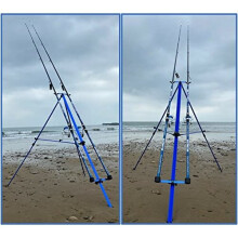 DELUXE SEA FISHING SET 2 14FT BEACHCASTER RODS + 2 SK7000 SEA REELS BLUE TRIPOD