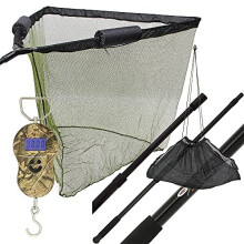 DNA Leisure 42" Landing Net Dual Float Carp Coarse Fishing with 2m 2pc Pole Handle + Stink Bag Case & Digital Camo Scale 40kg/88lb with Sling