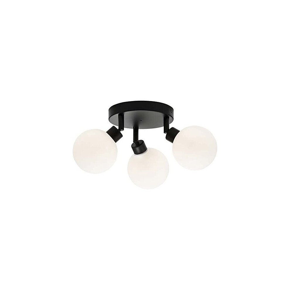 Modern Bathroom Wall Ceiling Spotlight IP44 Rated LED G9 Light Fitting with Glass Diffuser (3 Spot - Round - Matt Black, No Bulb)