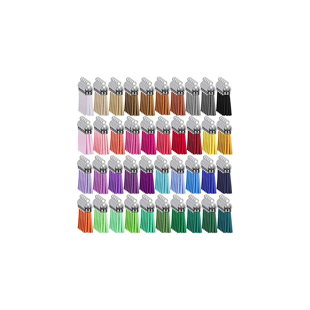 Duufin 200 Pezzi Ciondolo Di Nappa In Finta Pelle Scamosciata Nappe Decorative Per Portachiavi Diy, 40 Colori(Tappo D'argento)-image