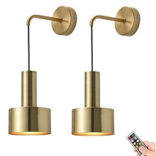 ZOBRO Battery Operated Wall Sconces Set Of 2, Modern No Wire Wall Lamp with Remote and led Light Bulb, Dimmable Adjustable Copper Lighting Fixture for