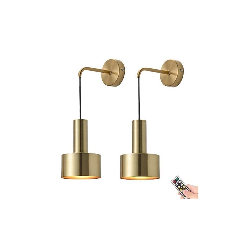 ZOBRO Battery Operated Wall Sconces Set Of 2, Modern No Wire Wall Lamp with Remote and led Light Bulb, Dimmable Adjustable Copper Lighting Fixture for