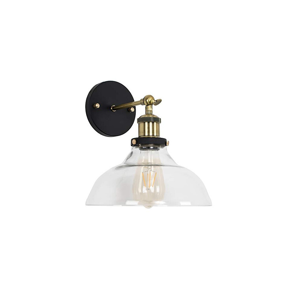 Industrial Black Gold Wall Light Fitting Glass Wide Shade 4w LED