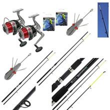 Lineaeffe SEA FISHING SET UP - 2 X 12FT BEACHCASTER RODS + 2 X SEA REELS + WEIGHTS + RIGS