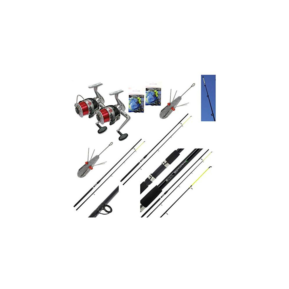 Lineaeffe SEA FISHING SET UP - 2 X 12FT BEACHCASTER RODS + 2 X SEA REELS + WEIGHTS + RIGS