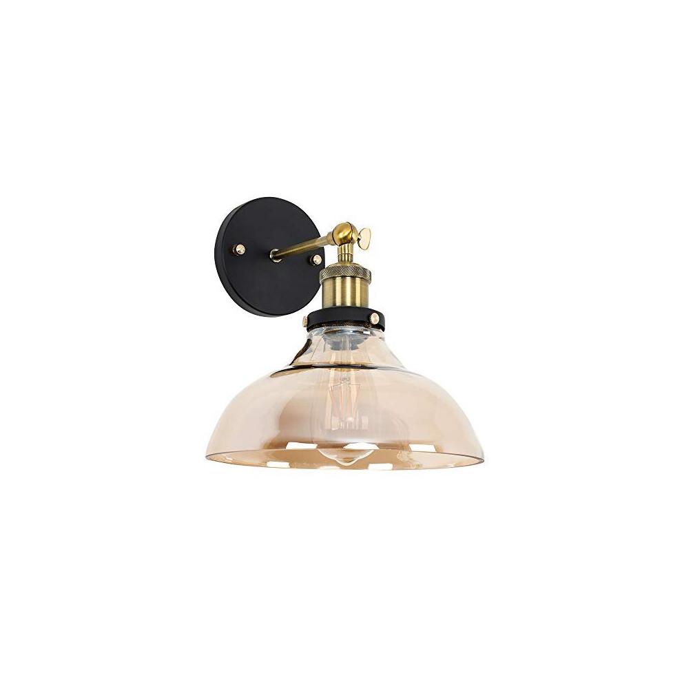 Industrial Black Gold Wall Light with Amber Glass Shade 4w LED