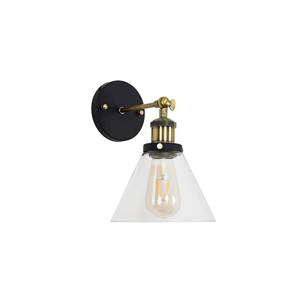 Industrial Black Gold Wall Light Glass Conical Shaped Shade 4w Bulb