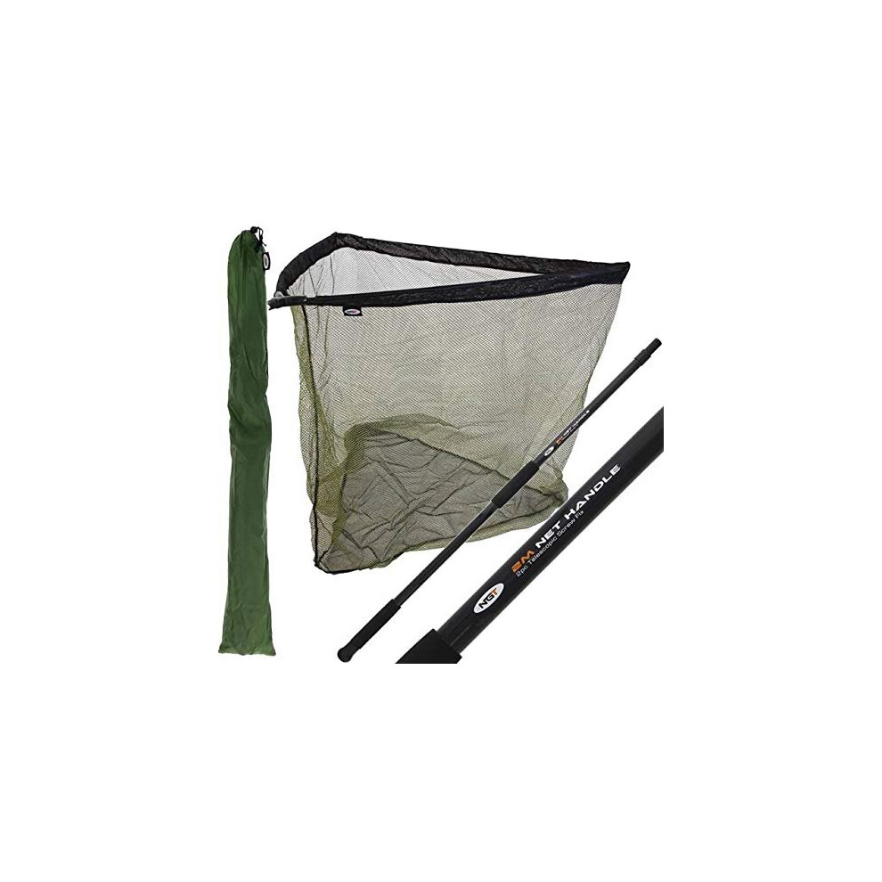 Ngt 42" Inch Carp Fishing Landing Net 2M Handle With Stink Bag - Black & Green With A Deluxe Feel And Finish