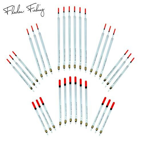 Fladen FLADEN Fishing - A set of 30 Assorted Loaded Waggler Floats Classic Clear Crystal with Hi-Viz Red Tips (13cm to 23cm) - For Most types of Coarse