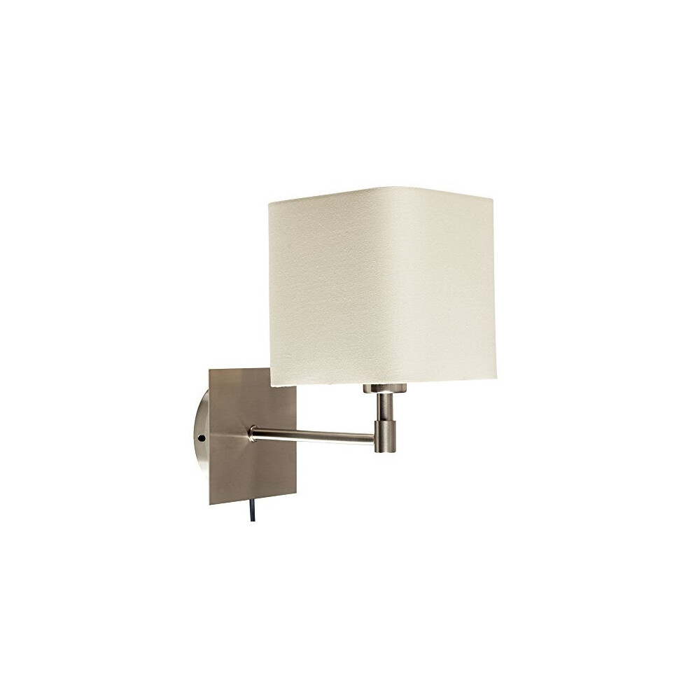 MiniSun Modern Cream Polycotton Square Design Brushed Chrome Bedside Wall Light with Practical Plug, Cable and Switch