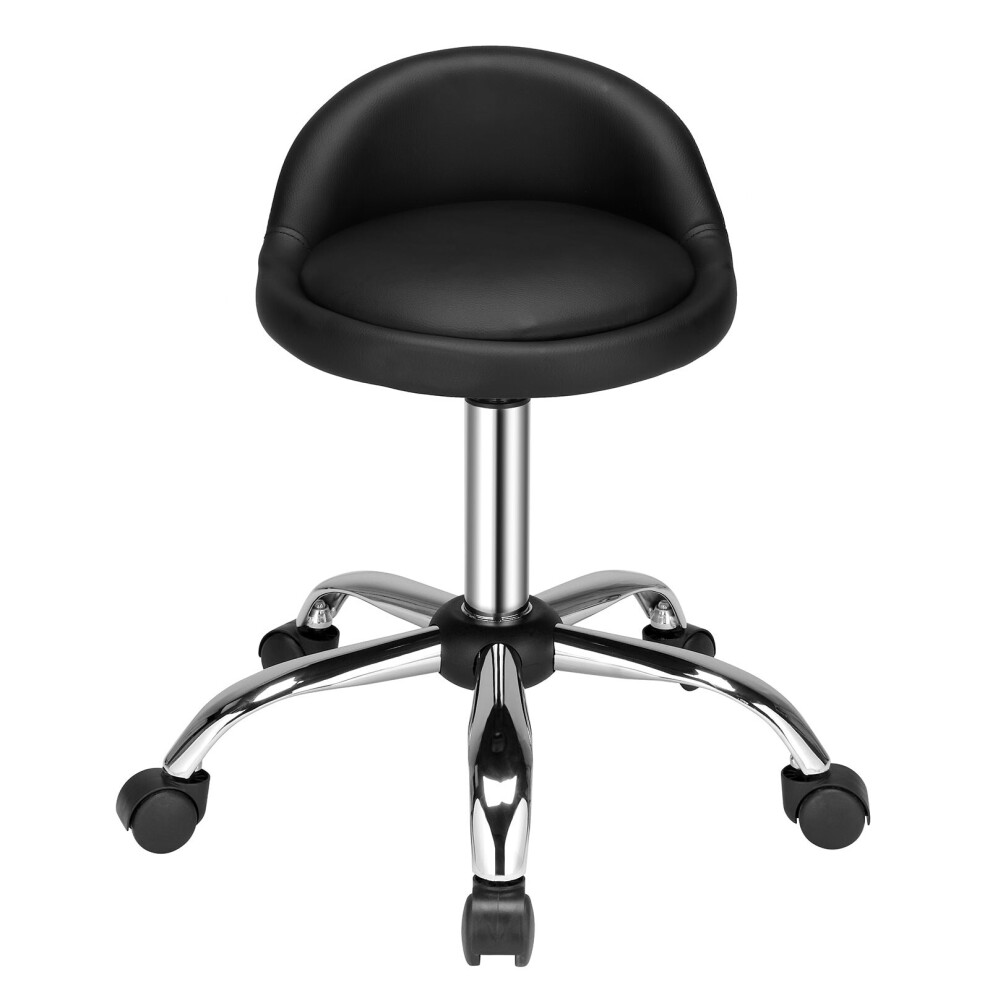 Semi PU leather Nylon wheels 150kg Black Technician's stool Round stool with small backrest Five star feet 