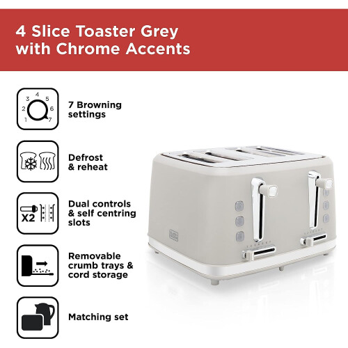 Black + Decker BLACK+DECKER BXTO20080GB 4 Slice Plastic Toaster, Grey