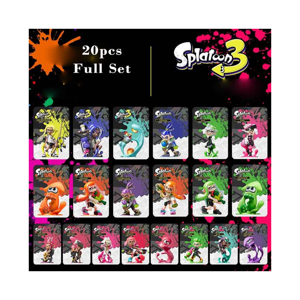 Azip (20Pc Full Set) 20Pcs New Splatoon 1 2 3 Universal Amiibo Mini Cards For Nintendo Switch Wii U New3ds Xl