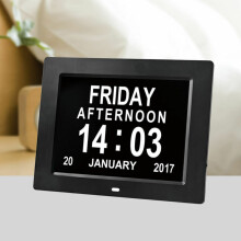 (7 Inch , Black) Digital Day Alarm Clock LED Calendar Dementia Time Date Month Memory Gifts Christmas