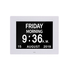 (8 Inch , White) Digital Day Alarm Clock LED Calendar Dementia Time Date Month Memory Gifts Christmas