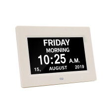 (7 Inch , White) Digital Day Alarm Clock LED Calendar Dementia Time Date Month Memory Gifts Christmas