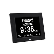 (8 Inch , Black) Digital Day Alarm Clock LED Calendar Dementia Time Date Month Memory Gifts Christmas
