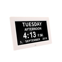 (9 Inch , White) Digital Day Alarm Clock LED Calendar Dementia Time Date Month Memory Gifts Christmas