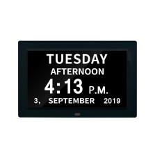 (9 Inch , Black) Digital Day Alarm Clock LED Calendar Dementia Time Date Month Memory Gifts Christmas