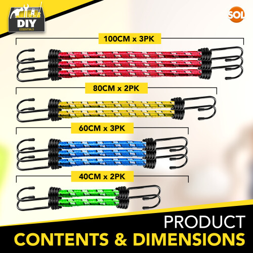 SOL 10pk Assorted Bungee Cords with Hooks | Long Bungee Cord with Hooks 1