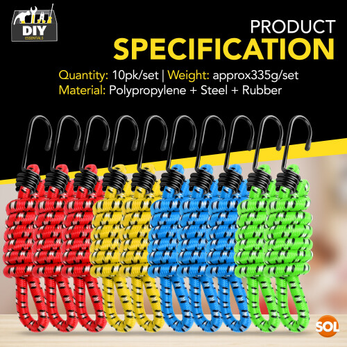 SOL 10pk Assorted Bungee Cords with Hooks | Long Bungee Cord with Hooks 2