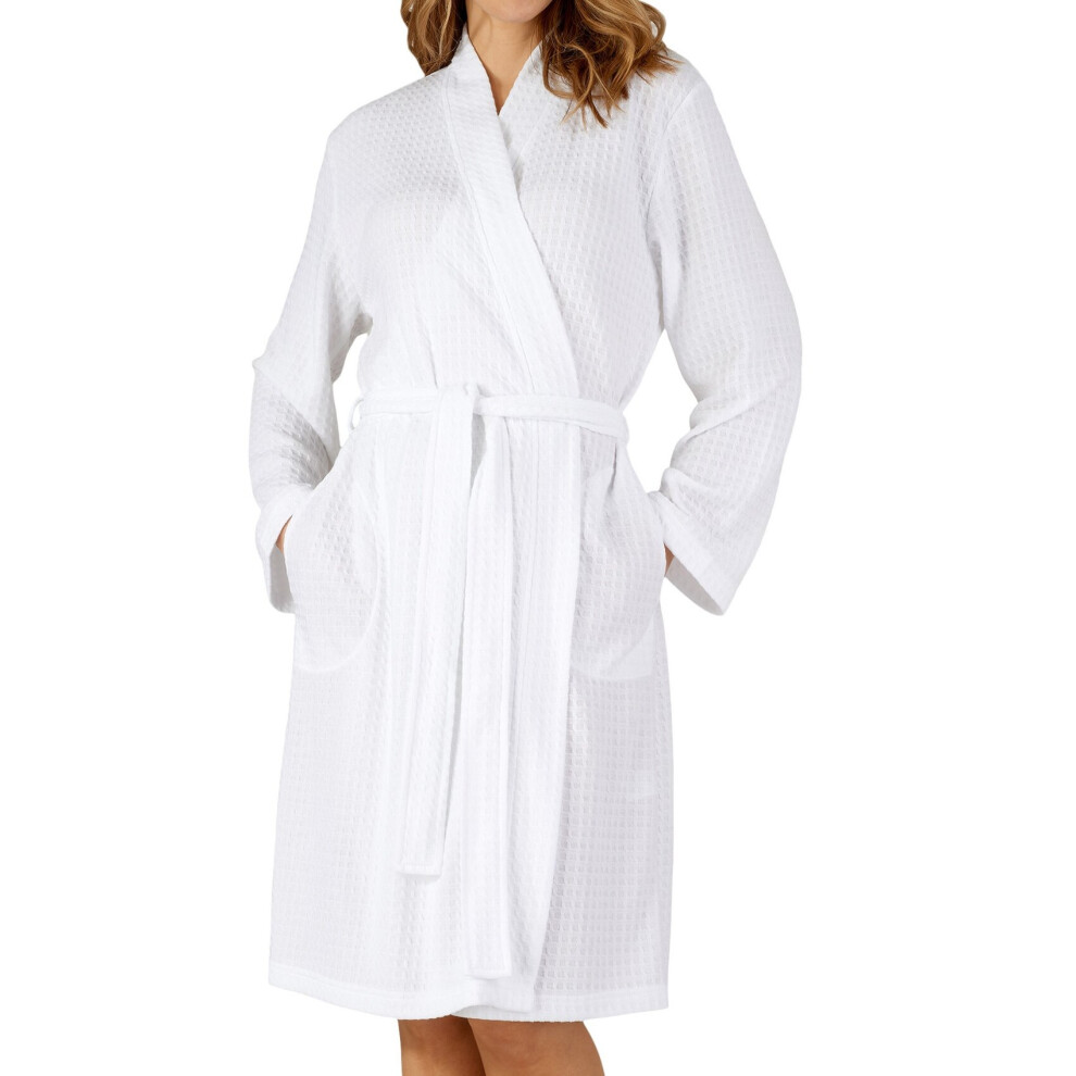 (White, Large - UK 16/18) Slenderella Ladies Lightweight Waffle Wrap Dressing Gown