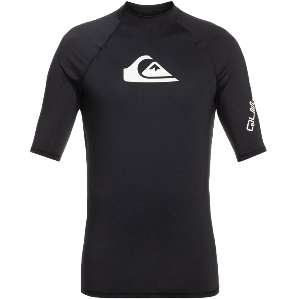 (8 Yrs, Black) Quiksilver Boys All Time Short Sleeve UPF 50 Rash Vest Guard T-Shirt - Black