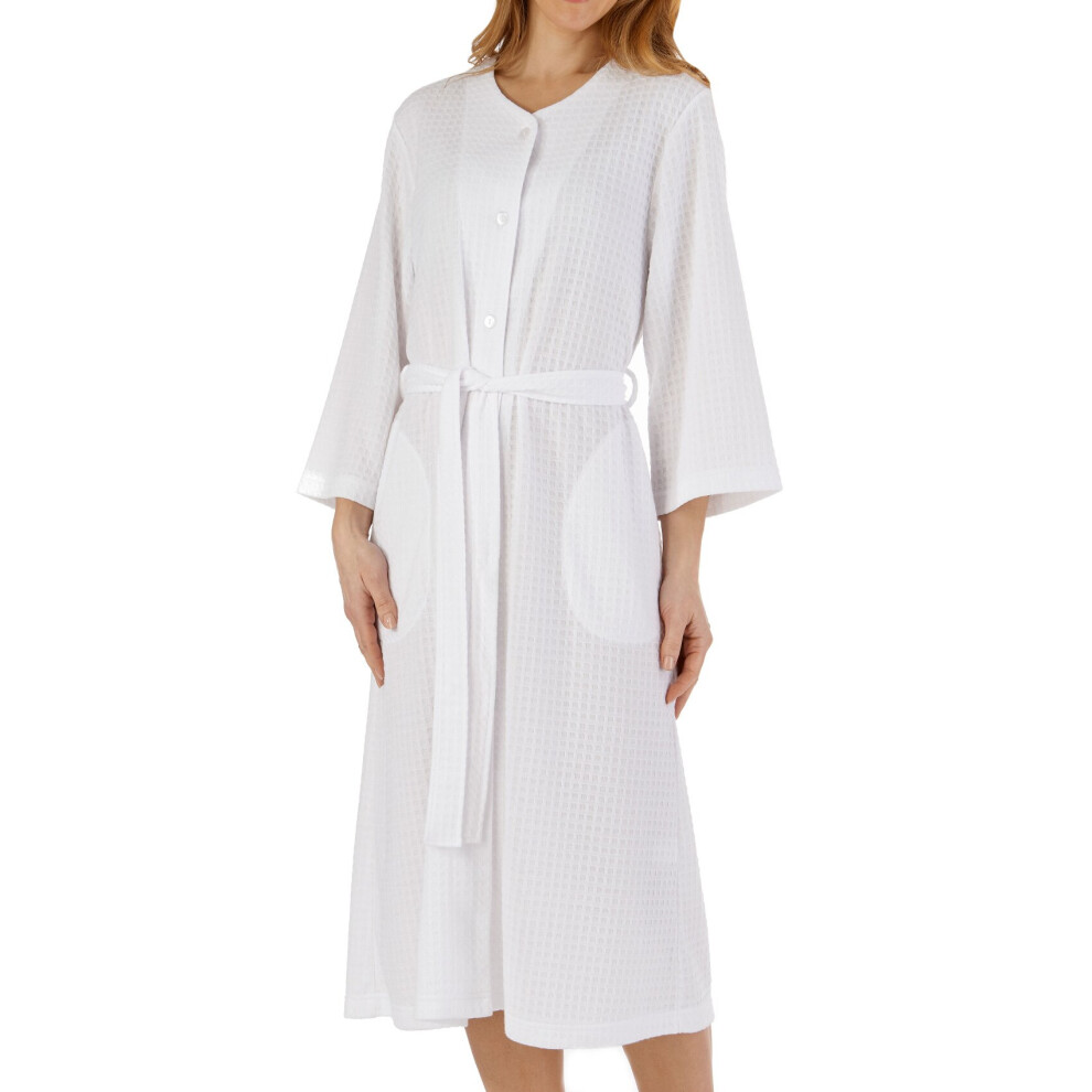 (White, Small - UK 10/12) Slenderella Ladies Lightweight Waffle Button Up Robe Dressing Gown