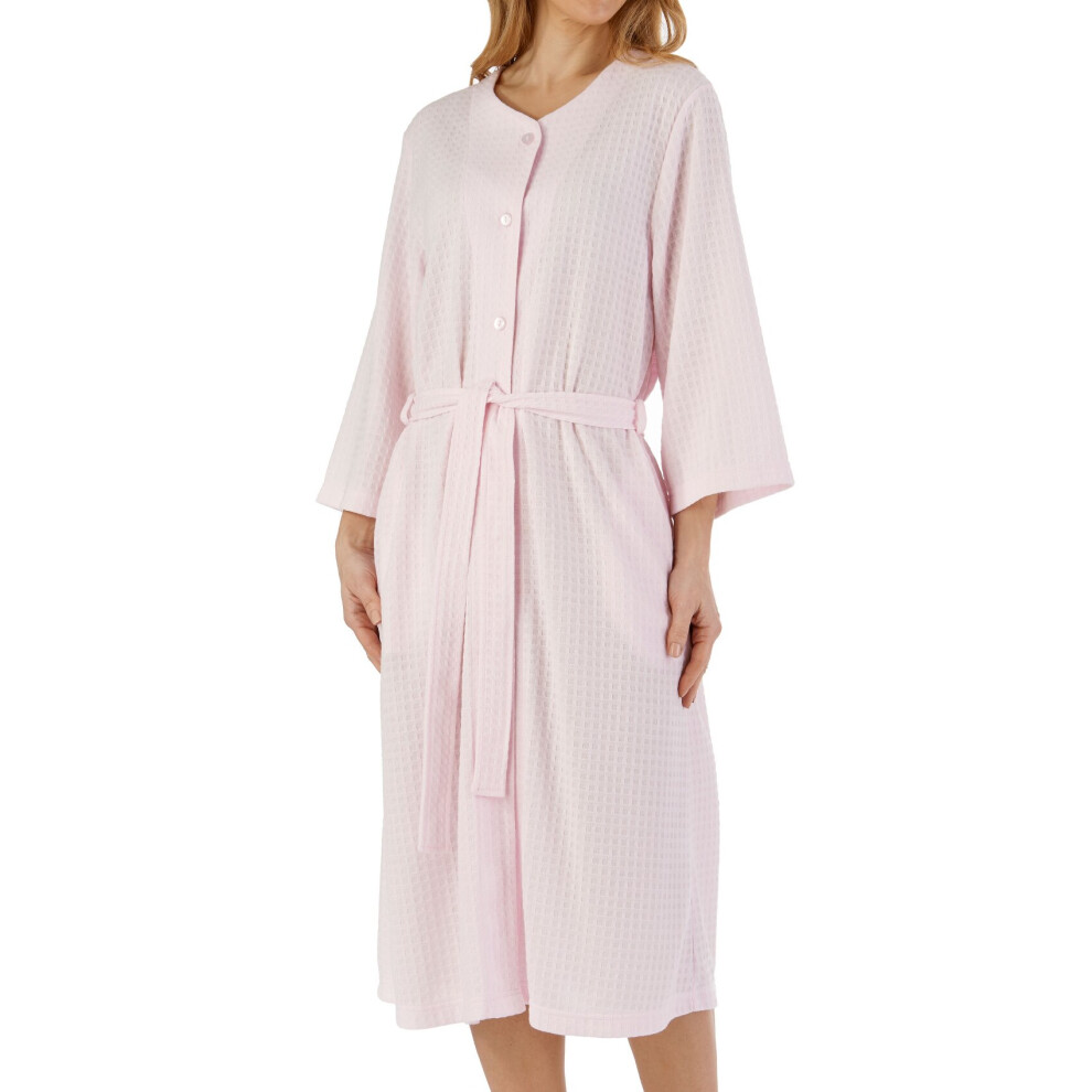 (Pink, Small - UK 10/12) Slenderella Ladies Lightweight Waffle Button Up Robe Dressing Gown