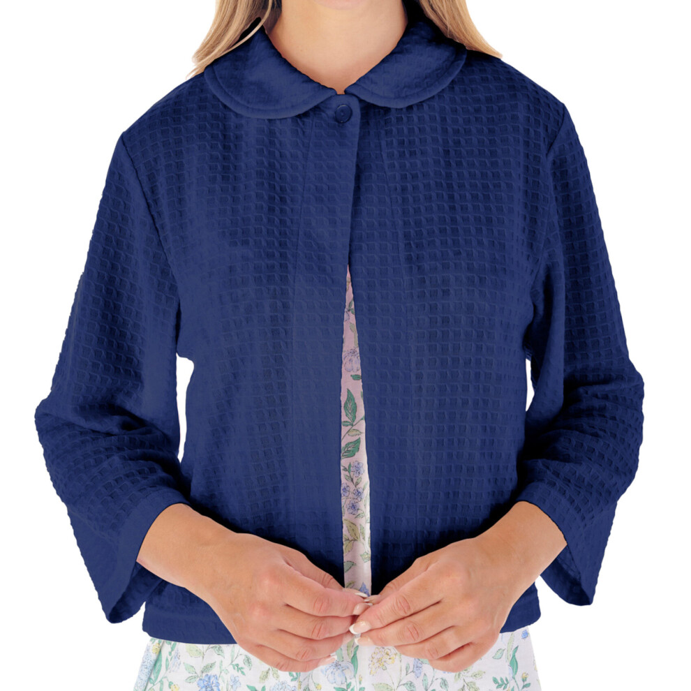 (Navy, Small - UK 10/12) Slenderella Ladies Waffle Knit Button Fastening 3/4 Sleeve Bed Jacket