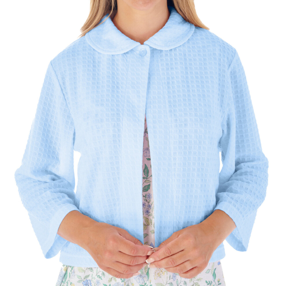 (Blue, Extra Large - UK 20/22) Slenderella Ladies Waffle Knit Button Fastening 3/4 Sleeve Bed Jacket