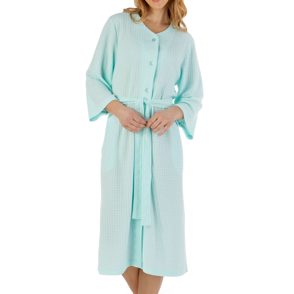 (Mint, Small - UK 10/12) Slenderella Ladies Lightweight Waffle Button Up Robe Dressing Gown