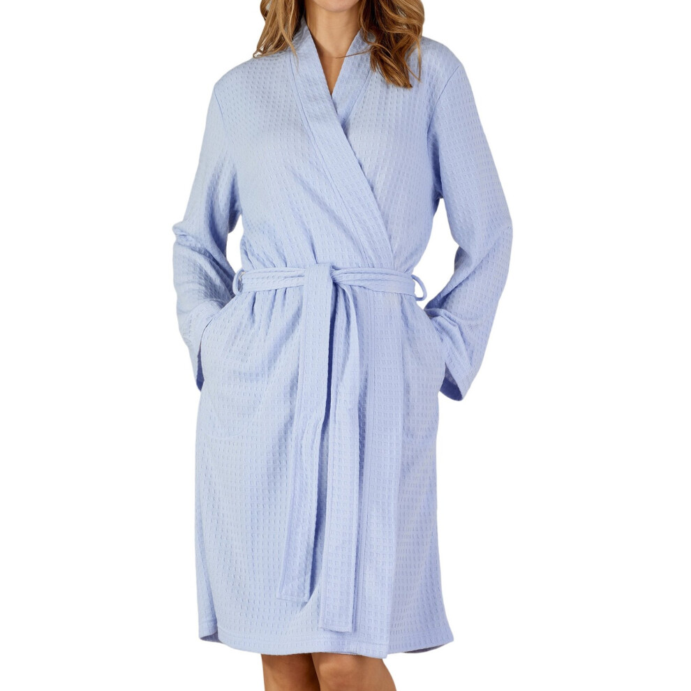 (Blue, Large - UK 16/18) Slenderella Ladies Lightweight Waffle Wrap Dressing Gown