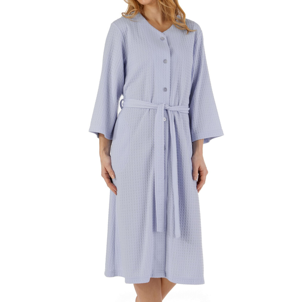 (Blue, Small - UK 10/12) Slenderella Ladies Lightweight Waffle Button Up Robe Dressing Gown