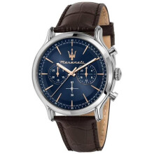 Maserati R8871618014- Epoca Chronograph Blue Dial Leather Strap Quartz 100M Men Watch, Blue