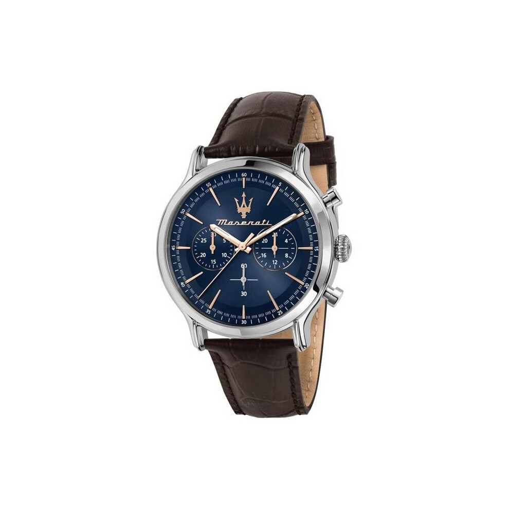 Maserati R8871618014- Epoca Chronograph Blue Dial Leather Strap Quartz 100M Men Watch, Blue