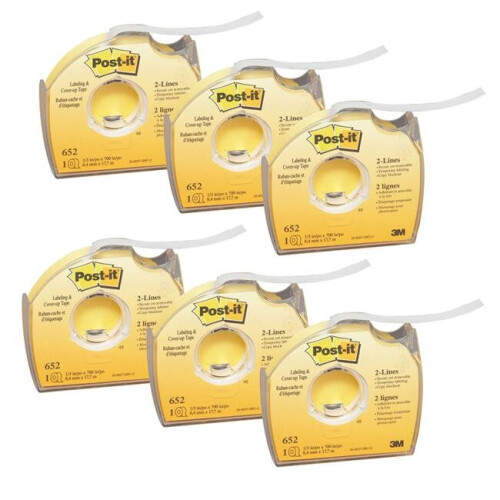 3M 3M MMM652-6 0.33 x 700 in. Labeling & Cover-Up Tape Roll, White - Pack of 6