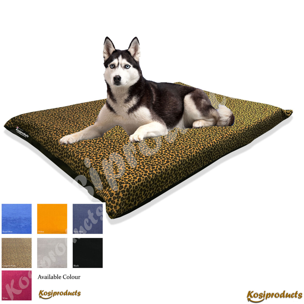 (Large, Leopard Print) Non Slip Waterproof Dog Bed Mattress Removable Washable Fleece Cover