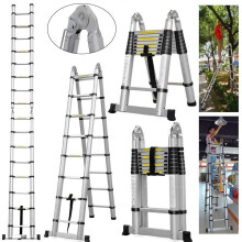 (2.5M+2.5M) A Frame Telescopic Ladder Aluminium Extension Foldable Multi-Purpose Ladder 330lbs Capacity