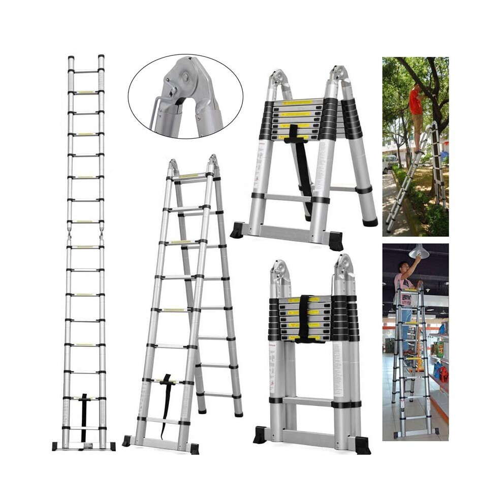 (2.5M+2.5M) A Frame Telescopic Ladder Aluminium Extension Foldable Multi-Purpose Ladder 330Lbs Capacity 721703276263
