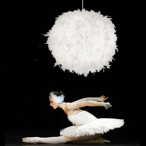 White Feather Shade Droplight Lamp Hanging Ball Bedroom LED Ceiling Light 30CM 1
