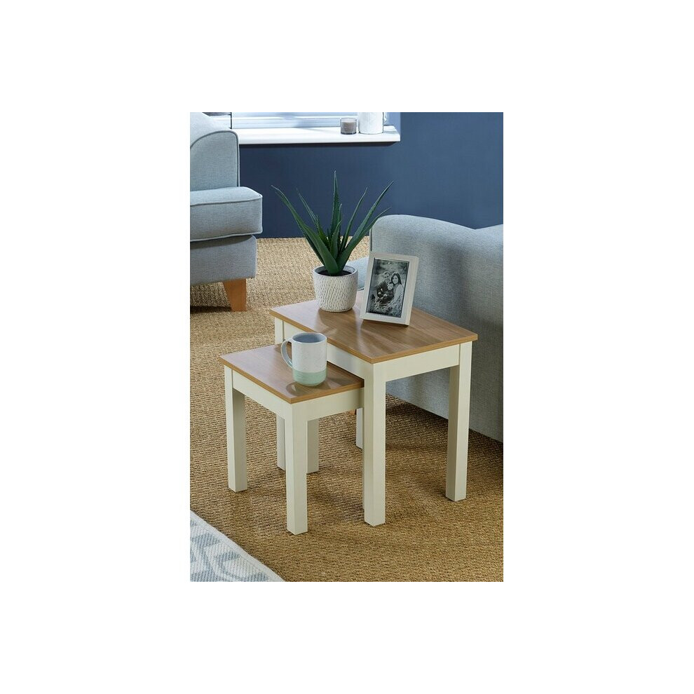 Set 2 Modern Nest of Tables Compact Coffee Table Side Furniture CREAM