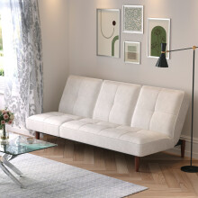 (Creamy White) Faux Suede 3 Seater Upholstered Sofa Bed