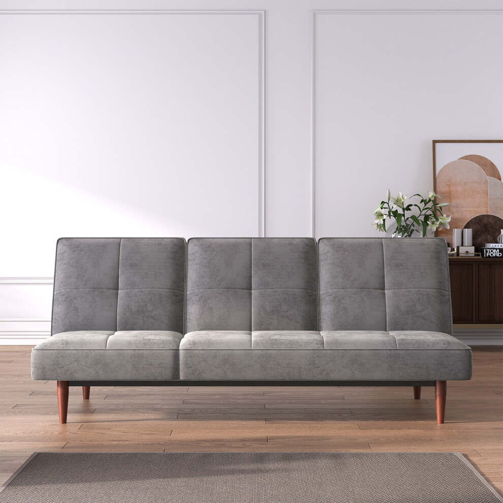 (Grey) Faux Suede 3 Seater Upholstered Sofa Bed