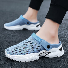 (Blue, Tag Size 46=UK Size 10.5) Mens Comfort Hollow Out Beach Sandals Men Indoor Outdoor Anti-slip Slip On Clogs
